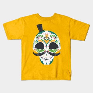 Sugar Skull Top hat and mustache Kids T-Shirt